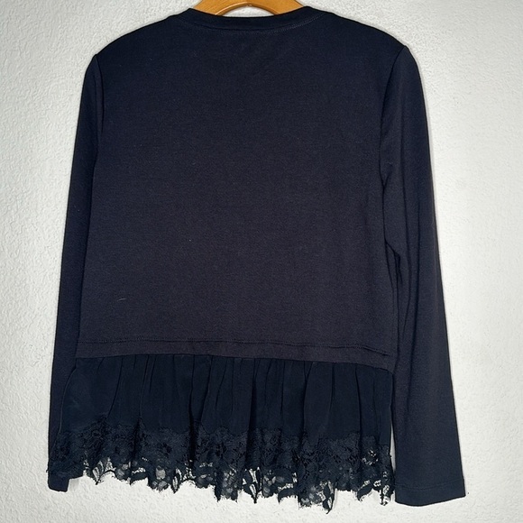 NWOT REBECCA TAYLOR Silk Lace Trim Pullover Layered Sweater Black Size Small - Picture 8 of 9
